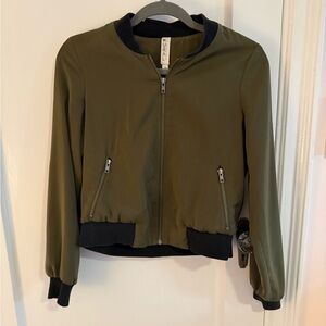 Army Green Bomber Jacket with Black Accents